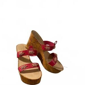 Pink Beaded Turtle Cork Wedge Sandals